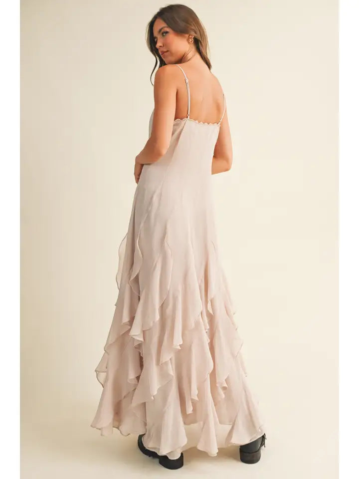 Lace V Neck Ruffled Cami Dress