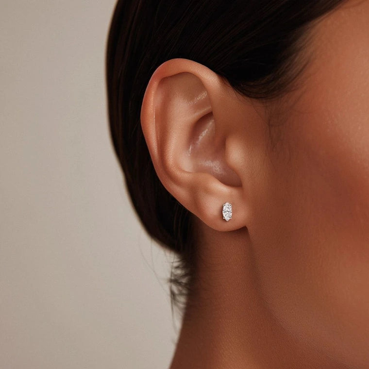 1/2 Carat Lab Grown Marquise Diamond Studs in White Gold
