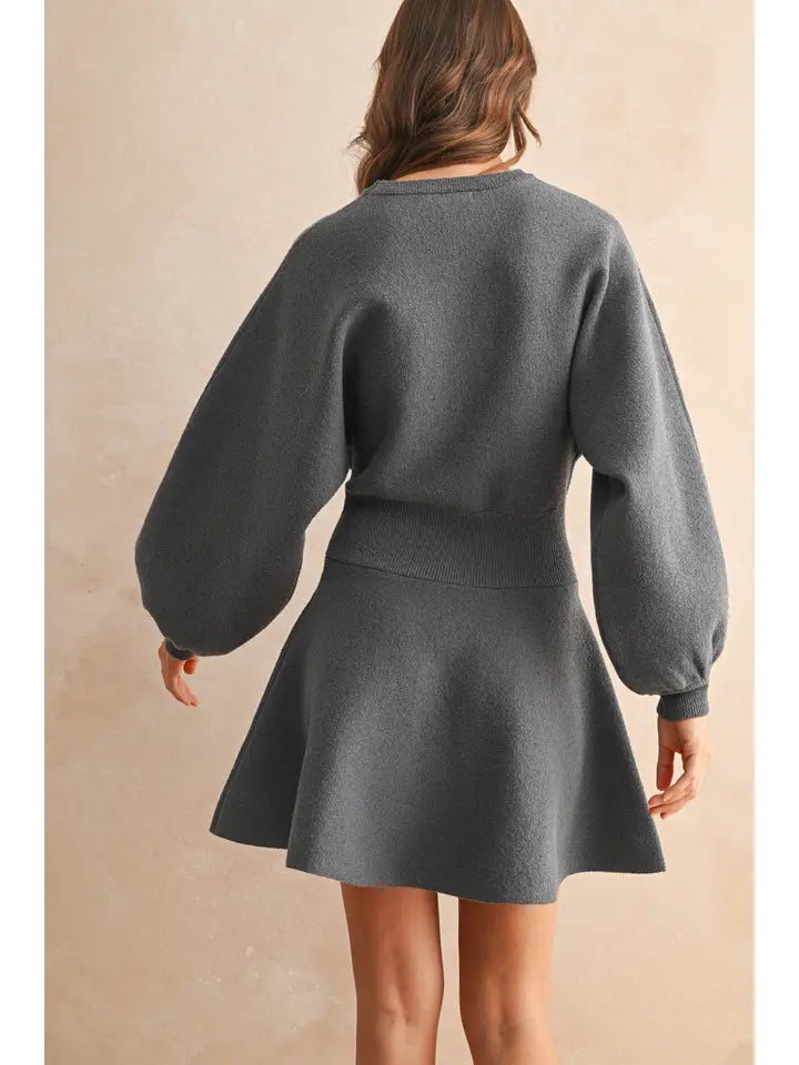 D2660 Ballon Sleeve Sweater Dress