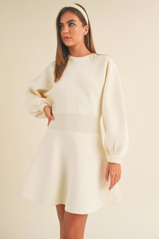D2660 Ballon Sleeve Sweater Dress