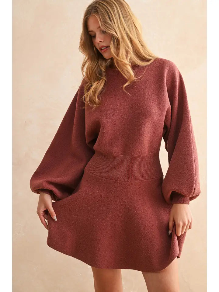 D2660 Ballon Sleeve Sweater Dress