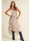 Lace V Neck Ruffled Cami Dress