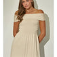 Off Shoulder Ribbed Knit Pleated Mini Dress