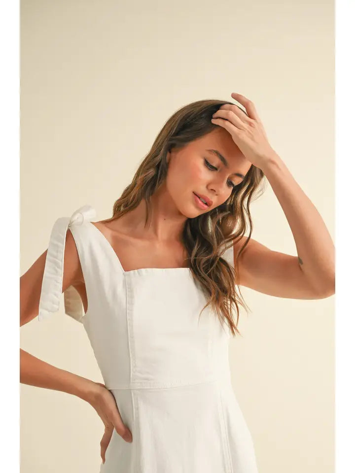 D4567 Stretch Cotton Tie On Sleeve Dress