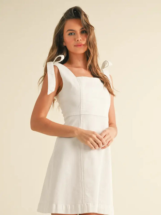 D4567 Stretch Cotton Tie On Sleeve Dress