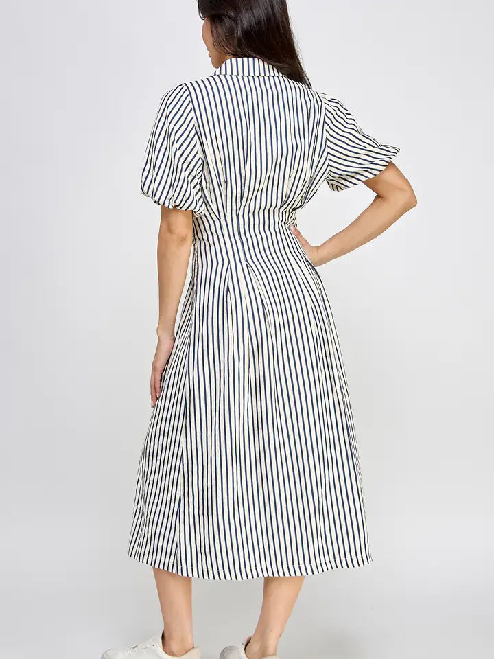 Button Down Striped Midi Dress