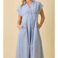 Button Up Front Pleated Summer Midi Shirt Dress
