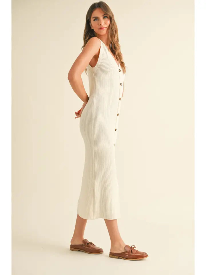 D4238 Buttondown Ribbed Knitted Long Dress