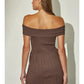 Off Shoulder Ribbed Knit Pleated Mini Dress
