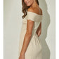 Off Shoulder Ribbed Knit Pleated Mini Dress