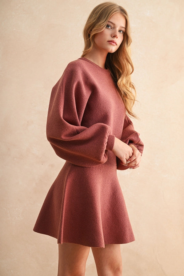 D2660 Ballon Sleeve Sweater Dress