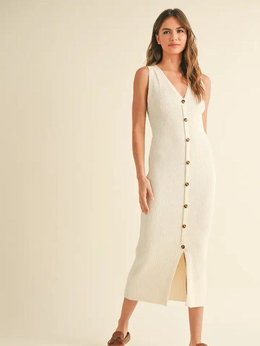 D4238 Buttondown Ribbed Knitted Long Dress