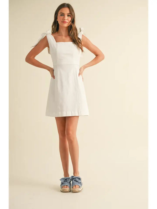 D4567 Stretch Cotton Tie On Sleeve Dress