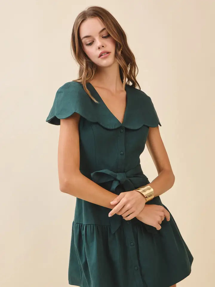 CD06011-Fit and Flare Oversized Scalloped Collar Dress